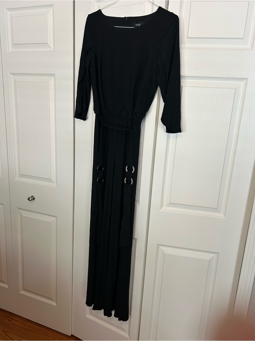 MSK black jumpsuit with 3/4 split sleeve & Ring Detail belt. Small
